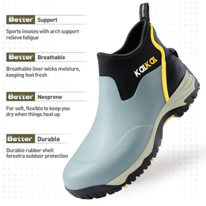 Kalkal Men's Rubber Boots Waterproof Ankle Rain Boots Insulated Working Booties with Comfortable Sports Sole Outdoor Mud Boots