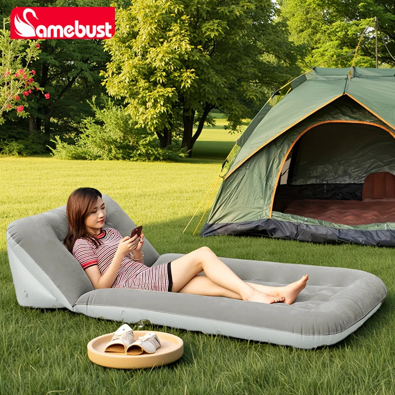 Camebust Inflatable Airbed, Adjustable Outdoor Camping Mattress, Thickened Flocked Pvc Material, Portable Travel Sleeping Pad