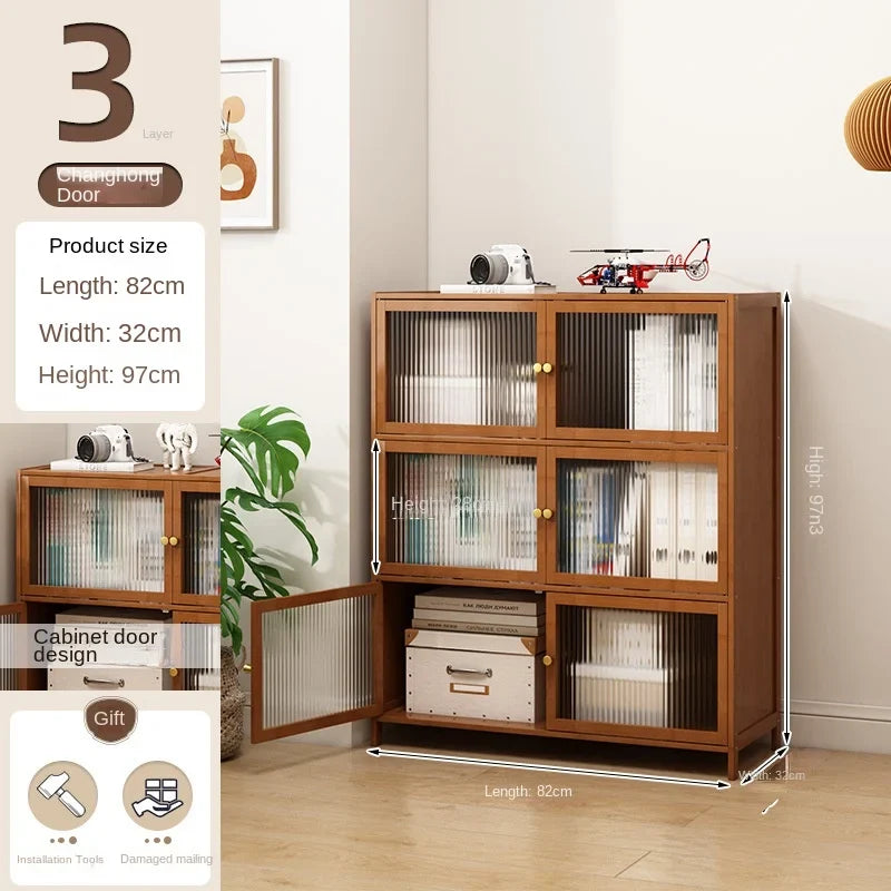 Bookcase with door, multi-layer storage rack, seam storage cabinet, living room display cabinet, bookshelf
