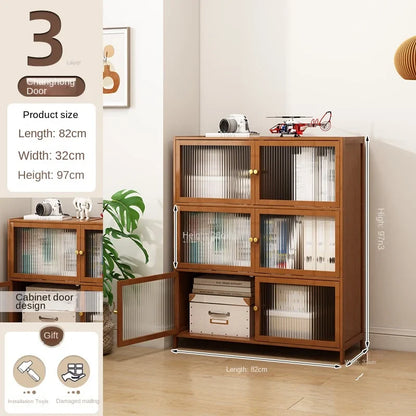 Bookcase with door, multi-layer storage rack, seam storage cabinet, living room display cabinet, bookshelf