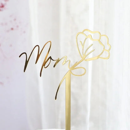 Happy Mothers Day birthday Cake Topper Gold Simple design Acrylic MOM Party Cake Toppers Mother's Day Gifts Dessert Decoration