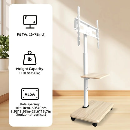 TV Mobile Stand Vertical TV Floor Brackets Trolley Stand Mobile TV Cart Floor Trolley For 26"-75" Television up to 99 lbs