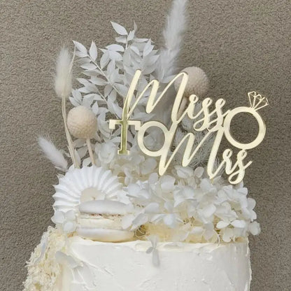 New MR&MRS Happy Wedding Cake Topper Gold Black Acrylic Ring Groom Bride Cake Topper Wedding Engagement Party Dessert Decoration