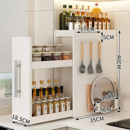 Pull-out multi-functional multi-layer storage seasoning rack, kitchen narrow side countertop storage rack