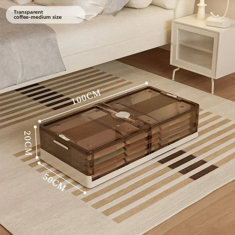 Folding storage ******der the bed Plastic transparent extra large roller dustproof storage box Clothes quilt finishing box