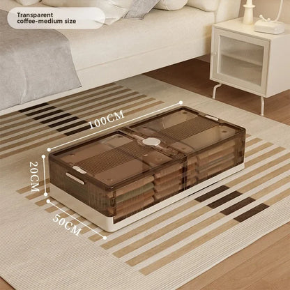 Folding storage ******der the bed Plastic transparent extra large roller dustproof storage box Clothes quilt finishing box