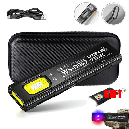 Powerful 550LM EDC Flashlight USB C Rechargeable Portable Torch with COB Red and Blue Lights Outdoor Portable Pen Clip Lantern