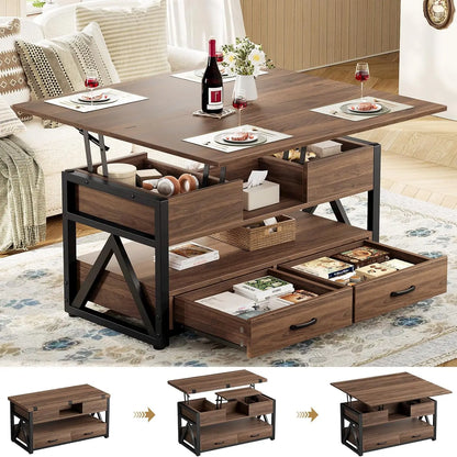 40" Lift Top Coffee Table,4 in 1 Multi-Function Lift Coffee Tables with Storage Drawers and Hidden Compartmen,,FarmhouseTable