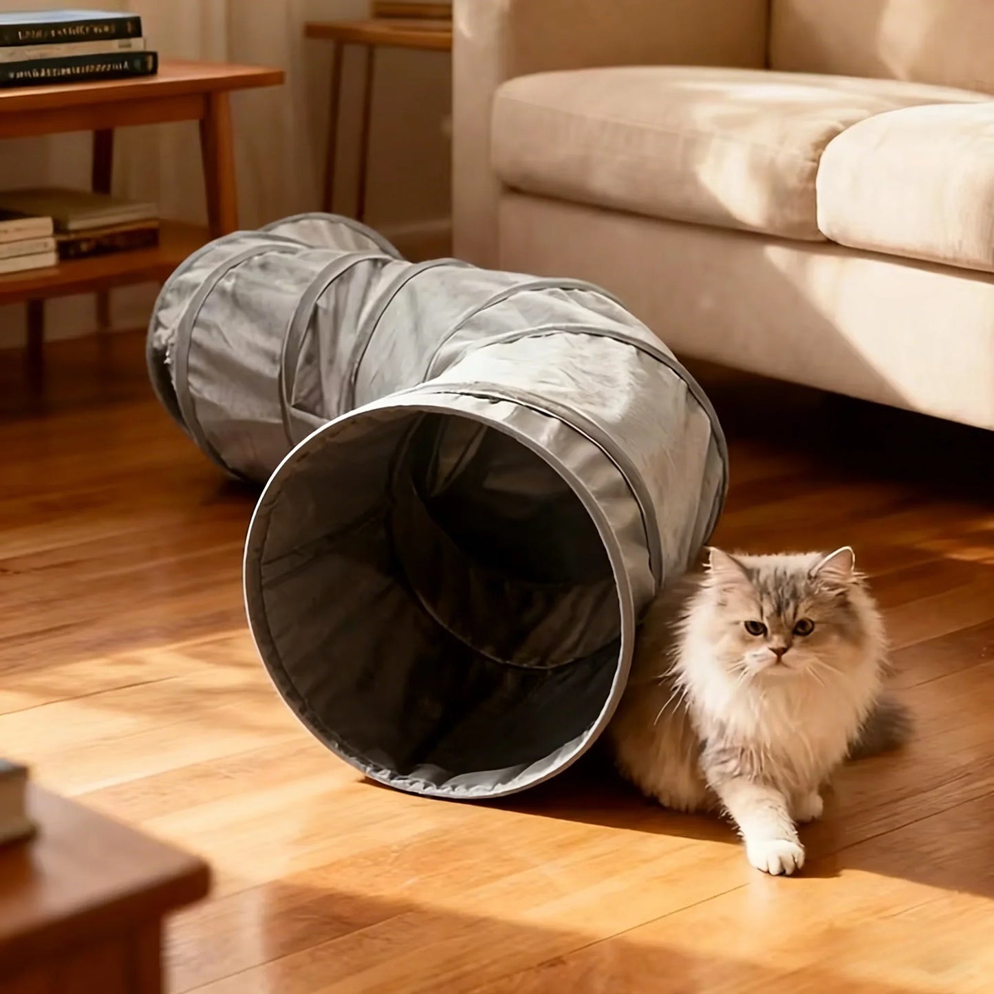 Foldable S-shaped Cat Tunnel Toy, Plush Interactive Cat Maze, Retractable Indoor Outdoor Play Tunnel, Durable Hideaway for Pets