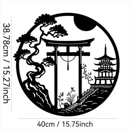 Fashion New Elegant Japanese Bird & Torii Gate Metal Wall Art, Easy-to-Hang Sparrow Door Sculpture for Modern Home Office Decor