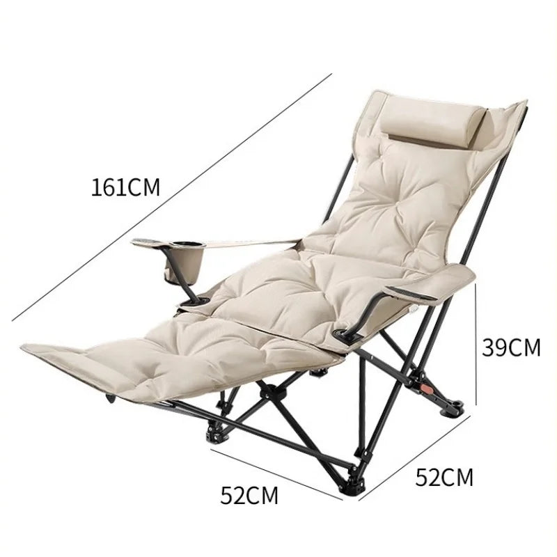 Folding Recliner Portable Camping Chair with Adjustable Backrest and Cotton-Filled Seat for Travel Beach Fishing Outdoor Chair