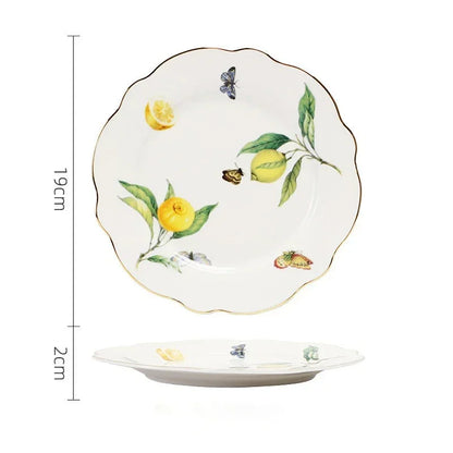 Europeanc Style Ceramic Dining Plate Elegant Lemon Pattern Dinner Steak Plate Coffee Cup Set Western Cuisine Dessert Plate