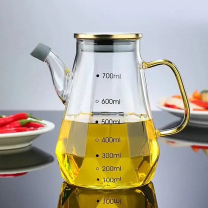 JUSTINLAU High Borosilicate Glass Oil Pots Diamond Oil Bottle with Scale Kitchen Soy Sauce Vinegar Condiment Storage Container