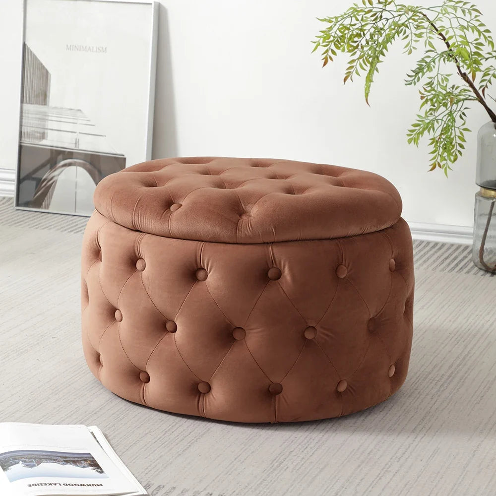 Modern Tufted Velvet Oval Storage Ottoman - Multifunctional Footrest Stool with Hidden Storage Space for Living Room Bedroom