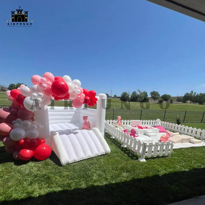 12ft Kids Birthday Gift White Bounce House Indoor Outdoor Softplay Inflatable White Castle Bouncer with Blower Customization