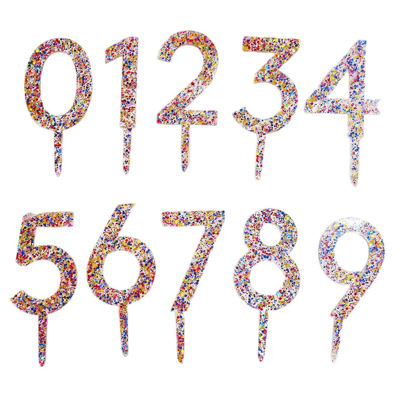 Sparkling 0-9 Number Happy Birthday Cake Topper Gold Acrylic Wedding Cake Topper Kids Birthday Party Cake decoration Baby shower