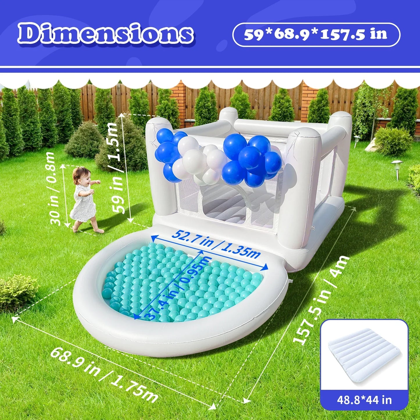 Sold out White Bounce House with Pump Kids Ball Pit Bounce House for Kids 3-6 Birthday Indoor or Outdoor Playhouse Customization