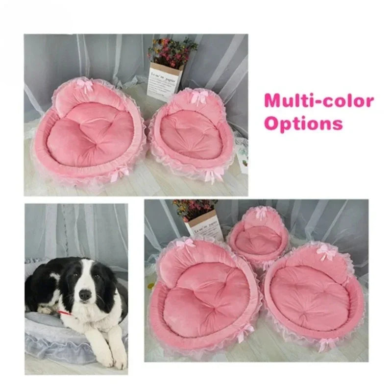 3D Fantasy Bow Lace Pet Bed for Dogs Romantic Detachable Oval Princess Pet Bed Dog Soft Sofa Nest Pet Wedding Furniture 1pc