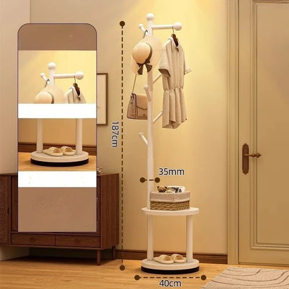Solid Wood Floor Coat Rack Standing Clothes Hanger Stand Multilevel Shelf Hat Bag Organizer Entrance Hall Bedroom Living Room