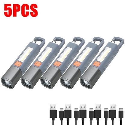 1-10PCS Super Bright LED Flashlight XPE Torch Light With Hook Camping Light USB Rechargeable Zoomable Waterproof Flashlight