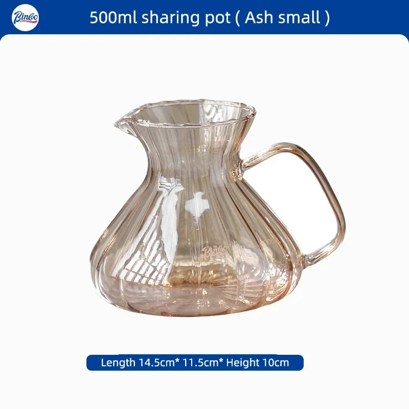 Bincoo 500ml / 600ml Glass Hand Drip Coffee Pot Carafe Share Pot Pour Over Coffee Server Drip Coffee Pot