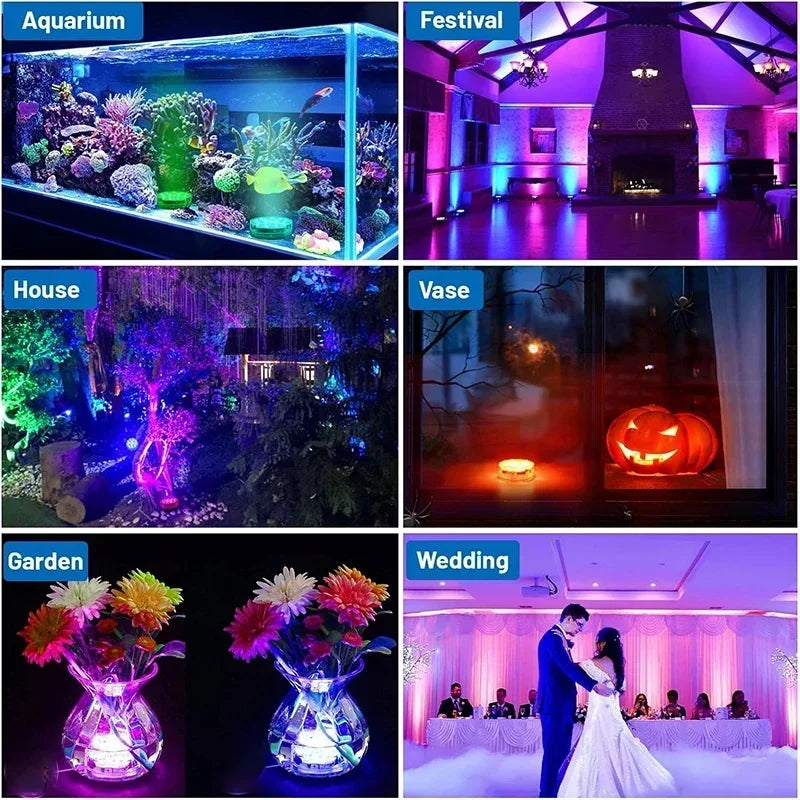 Submersible LED Light with Remote Pool Lights for Party Event Waterproof Tea Lamp for Vase Fishtank Wedding Halloween Christmas