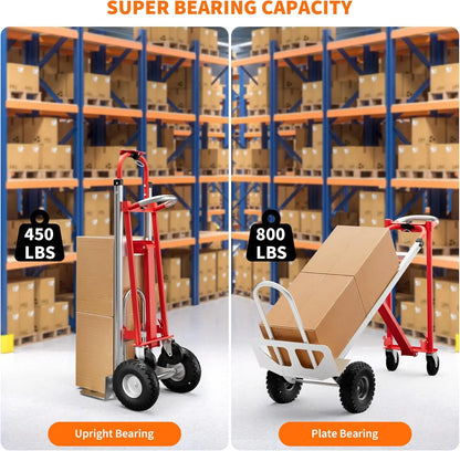 3-in-1 Convertible Hand Truck Dolly, 770lbs Folding Aluminum Cart with Wheels & Elastic Straps for Home, Warehouse, Supermarket