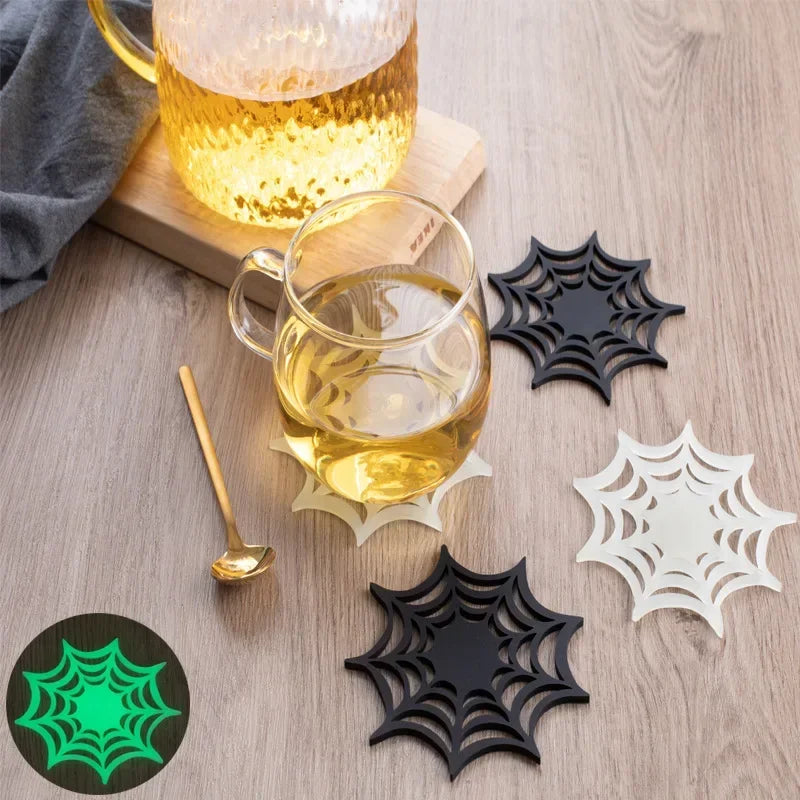 Insulated Coaster, Spider Web Fluorescent Placemat, Luminous Silicone Coaster