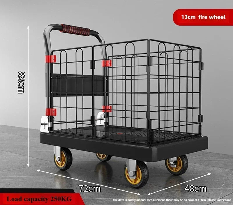Fence flatbed cart folding silent trolley household pull trolley handling four-wheeled small trailer small pull truck