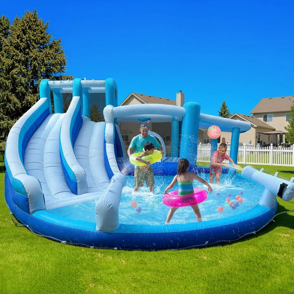Water Slide for Adults &Kids Double Water Slides Inflatable Bounce House Water Slide Water Park, Kids Bouncy House