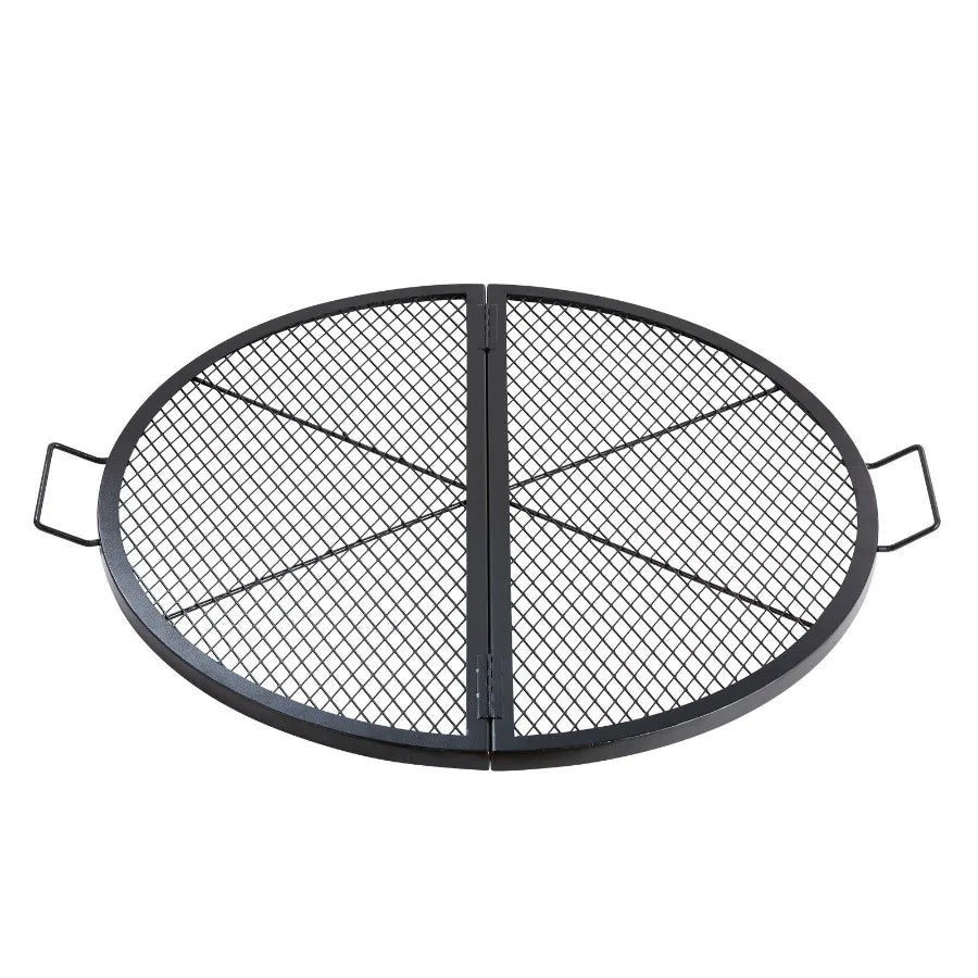 Foldable Round Cooking Grate for Outdoor Party Heavy Duty Steel Fire Pit Grill with Handle and Support X Wire 36 Inch Black Por