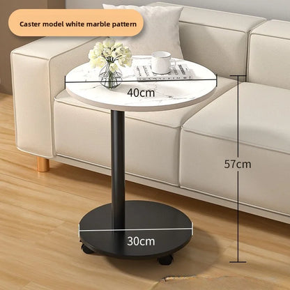 Modern Round Dining Table Portable Foldable Wheeled Side Table Coffee Table Bedside Table Living Room Balcony Sofa End Table