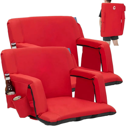 2 Pcs Portable Reclining Stadium Seat Chair with Padded Backrest & Adjustable Armrests for Bleachers,Games,Outdoor Camping