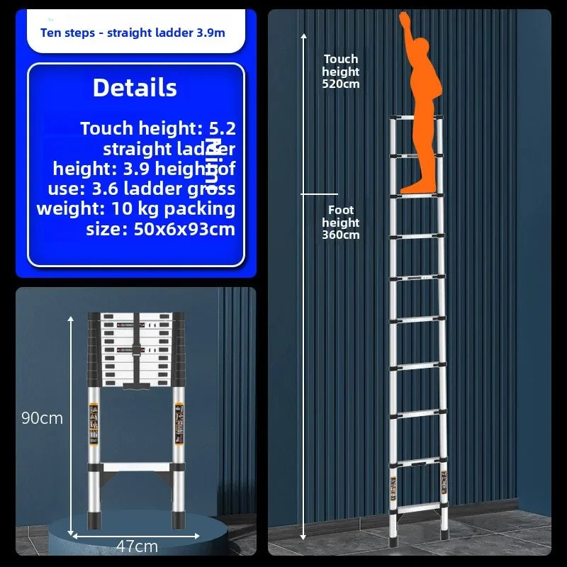 Stainless steel telescopic ladder thickened straight ladder folding herringbone ladder portable household ladder
