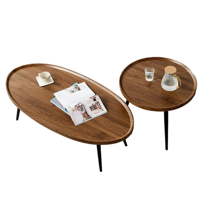 Nesting Coffee Table Set of 2 Mid Century Modern Walnut End Tables For Living Room Small Spaces Sofa Side Table