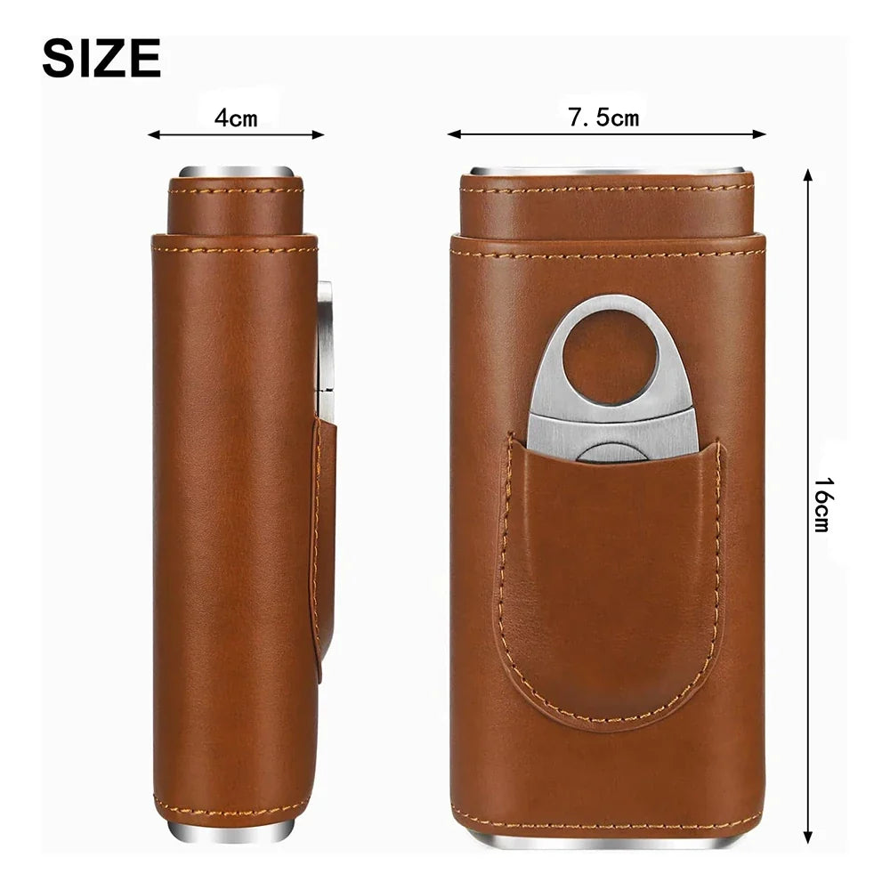 Cigar Case Travel Humidor Kit Leather Cigar Case Cedar Wood Lining Travel Humidors for Cigars With Stainless Steel Cigar Cutter