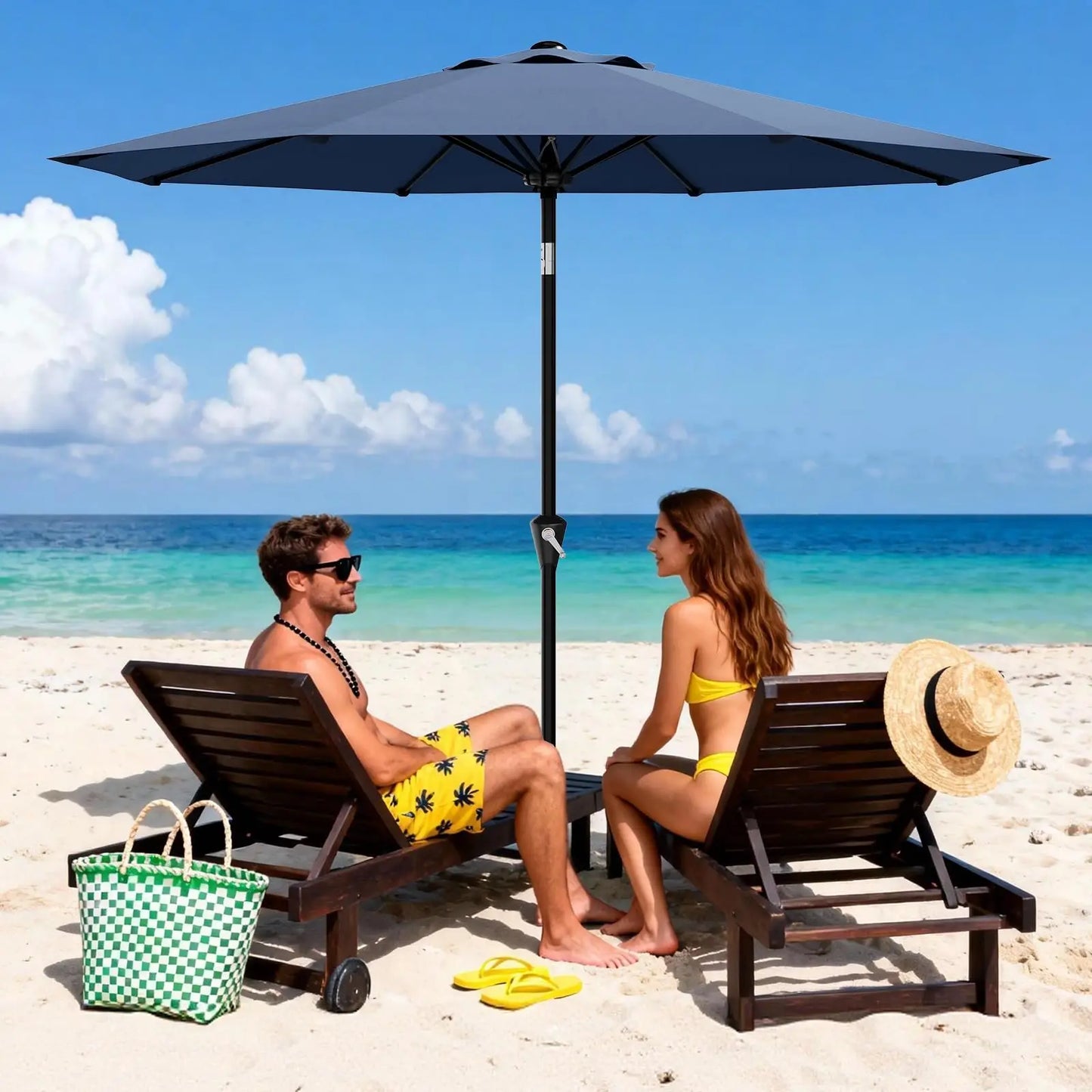 10FT Patio Umbrella Outdoor Table Market Umbrella With Crank Lift & Tilt Sunshade Waterproof For Garden Yard Pool Deck