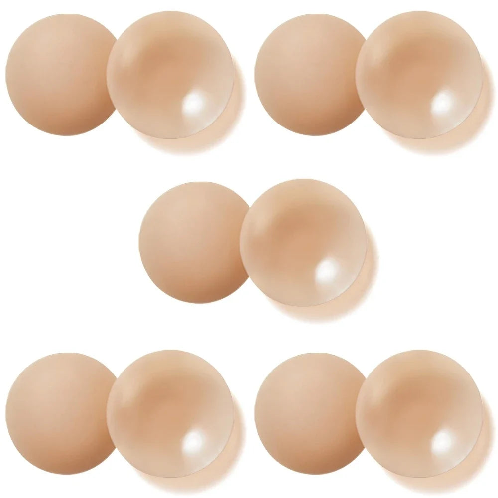 Nippies Nipple Cover - Sticky Adhesive Silicone Nipple Pasties - Reusable Pasty Nipple Covers for Women 5 Pairs Travel Set