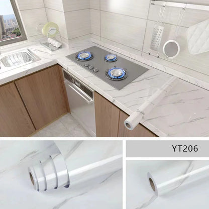 40cm Marble Self-adhesive Wallpaper Kitchen Cabinet Stove Countertop Contact paper PVC Waterproof Renovation Tile Wall Stickers
