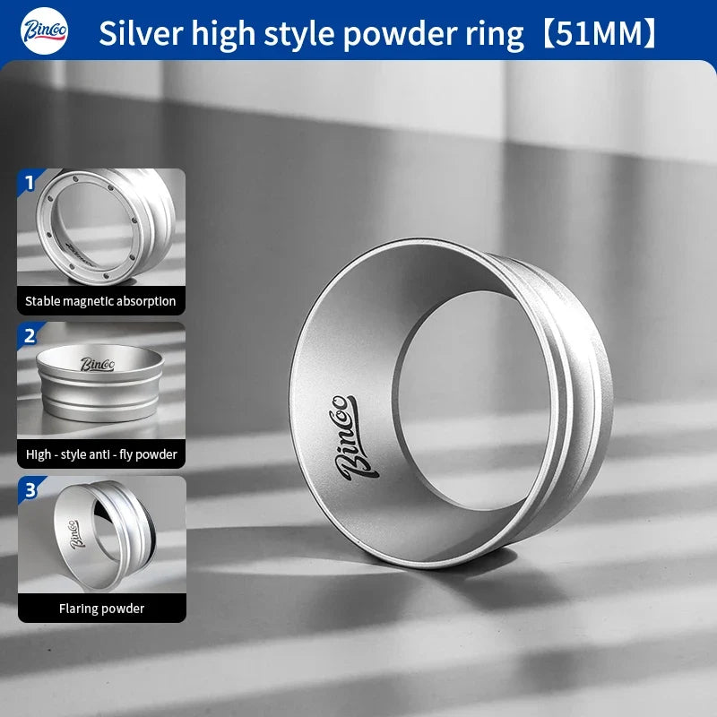 Bincoo Universal Portafilter Dosing Ring, 3.2cm Anti-Spill Aluminum Funnel with Strong Magnets Fits 51mm and 58mm Coffee Handles