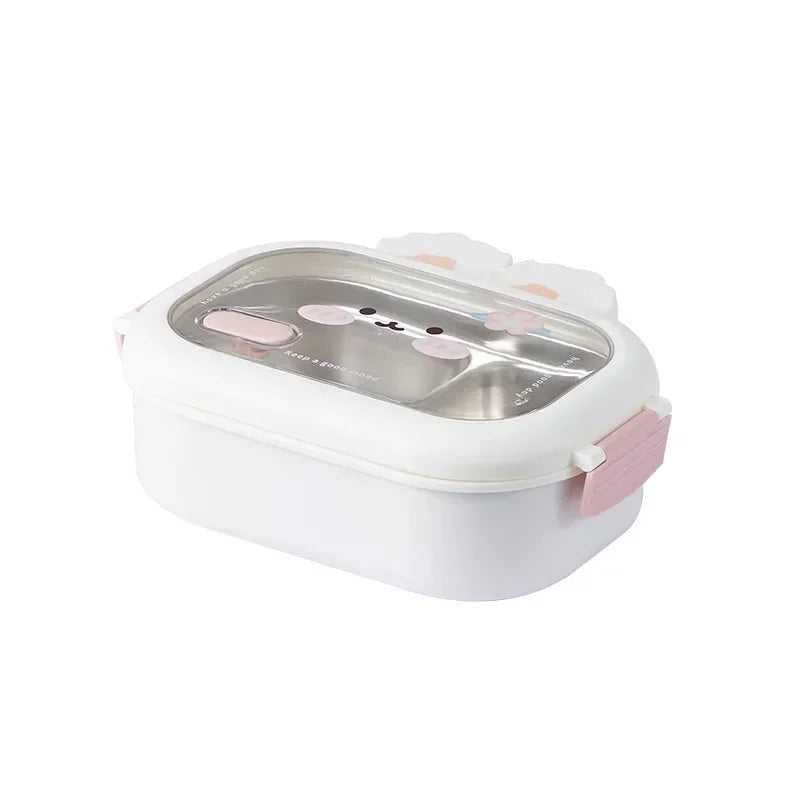 Stainless Steel Bento Box Creative Rabbit Design Divides Sealed Portable Lunch Box with Buckle for Children Student Cute Gifts