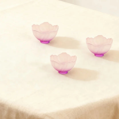 4 Pieces Glazed Glass Frosted Pink Sakura Japanese Teacup, Pink Glazed Lady, Household Flower Teacup, Tea Cup, Petal  Cup