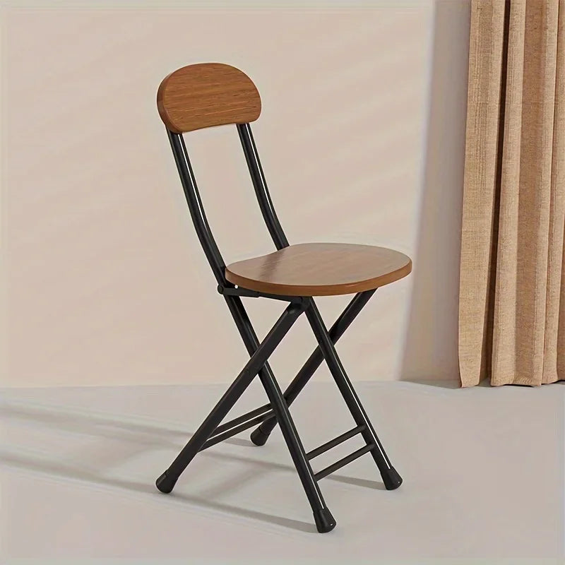 1pc Classic Style Folding Chair with Oval Seat Portable, No Assembly Needed, Durable Metal Frame Hardwood Construction for Home