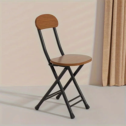 1pc Classic Style Folding Chair with Oval Seat Portable, No Assembly Needed, Durable Metal Frame Hardwood Construction for Home