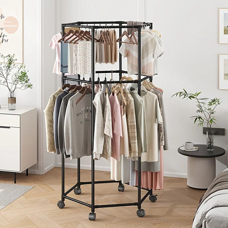 Coat Racks,Clothes Drying Rack with Wheels, Space-Saving Clothesline for Home,Sturdy Metal Construction,for Balcony, Living Room