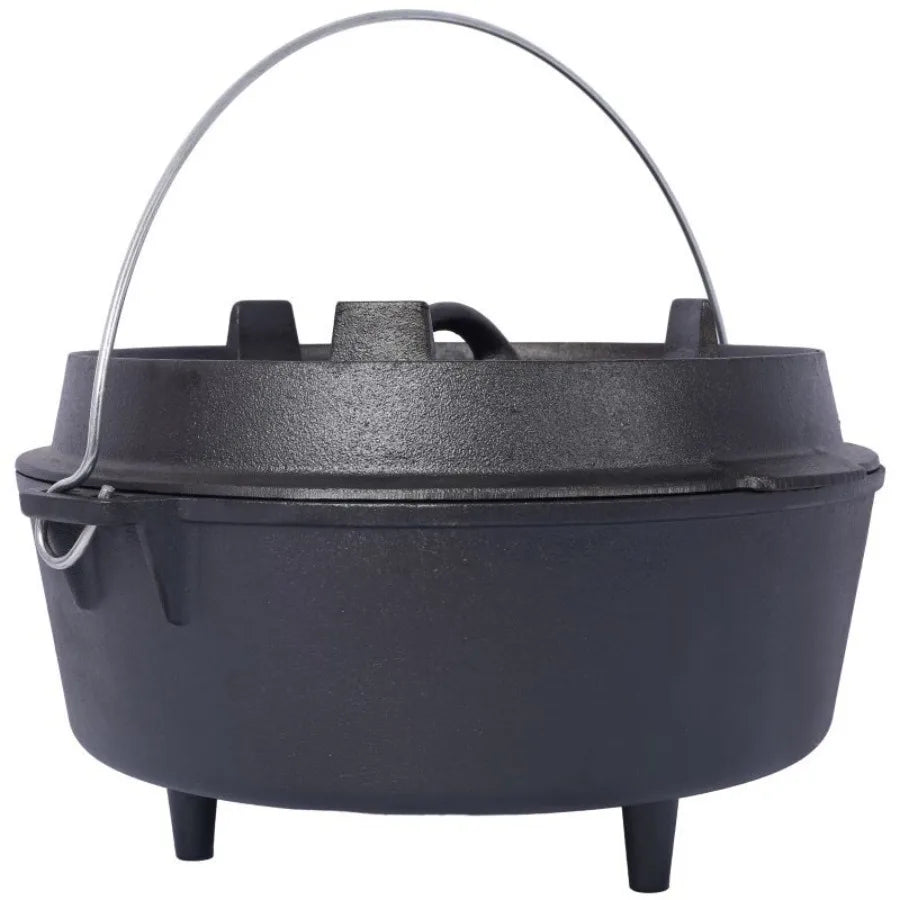 Outdoor Camping Deep Pot for Cooking BBQ Baking Stainless Steel Black Durable Heavy-Duty with Lid Heat-Resistant and Easy to Cl