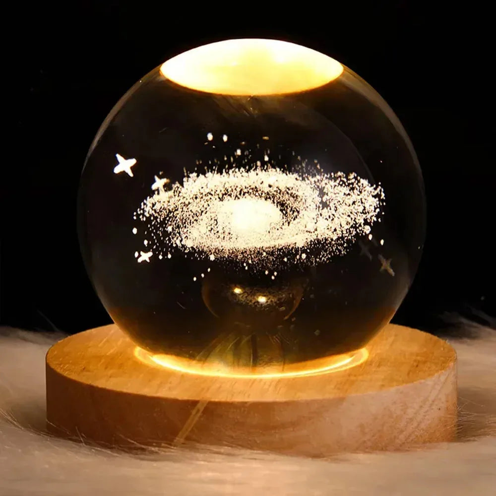 3D Crystal Lights Lamp RGB Glowing Planetary Galaxy Night Light Crystal Ball Night Lights Bedside Home Decor Christmas Gift