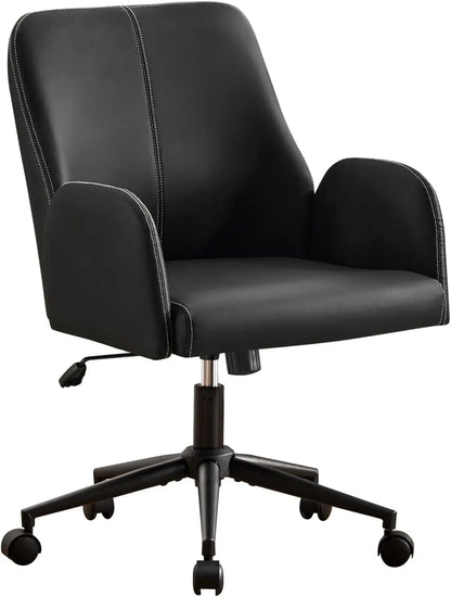 Leather Home Desk Chair, Comfortable Executive Office Chair with Wheels, Ergonomic Computer Task Chair Adjustable Height, Brown