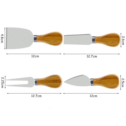 4 Pcs Cheese Knives Set Stainless Steel Cheese Slicer Cutter with Wooden Handle Cheese Butter Spreader Set YY062