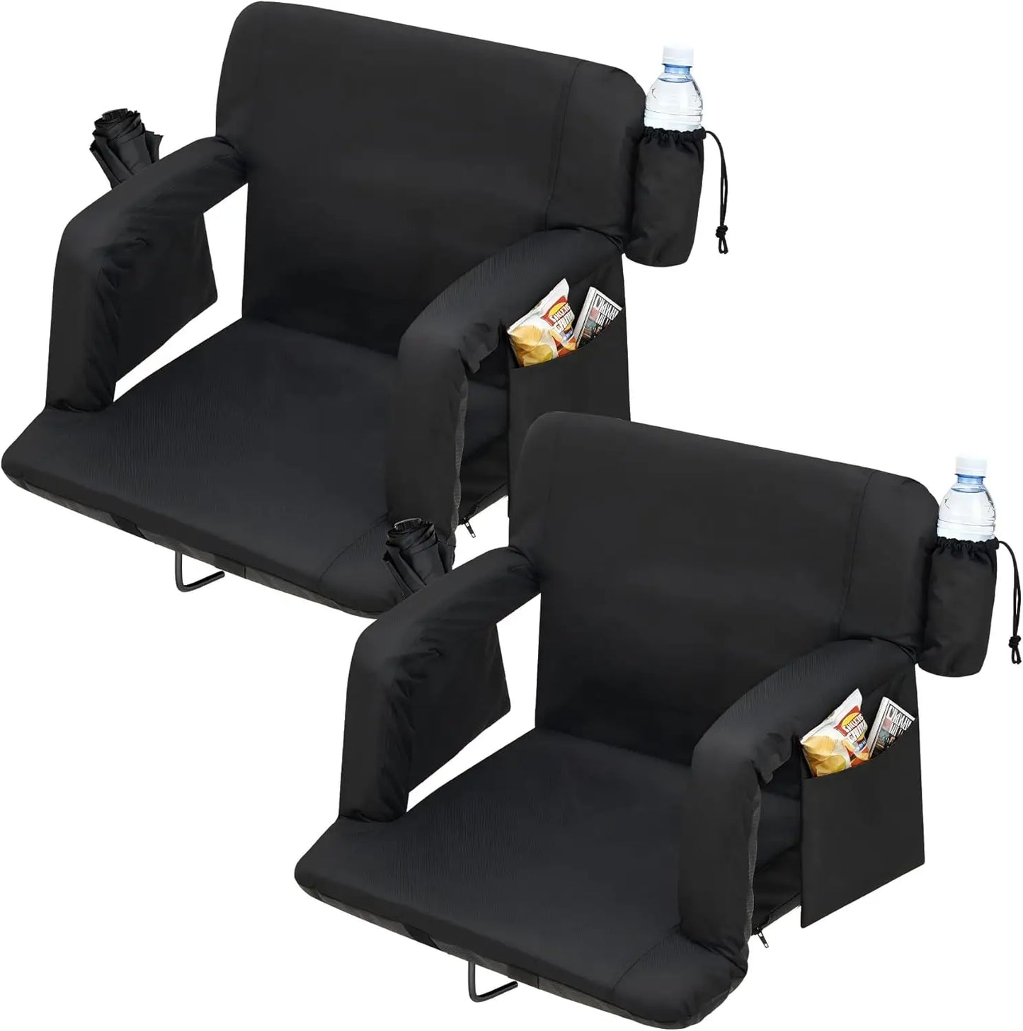 2 Pcs Portable Reclining Stadium Seat Chair with Padded Backrest & Adjustable Armrests for Bleachers,Games,Outdoor Camping
